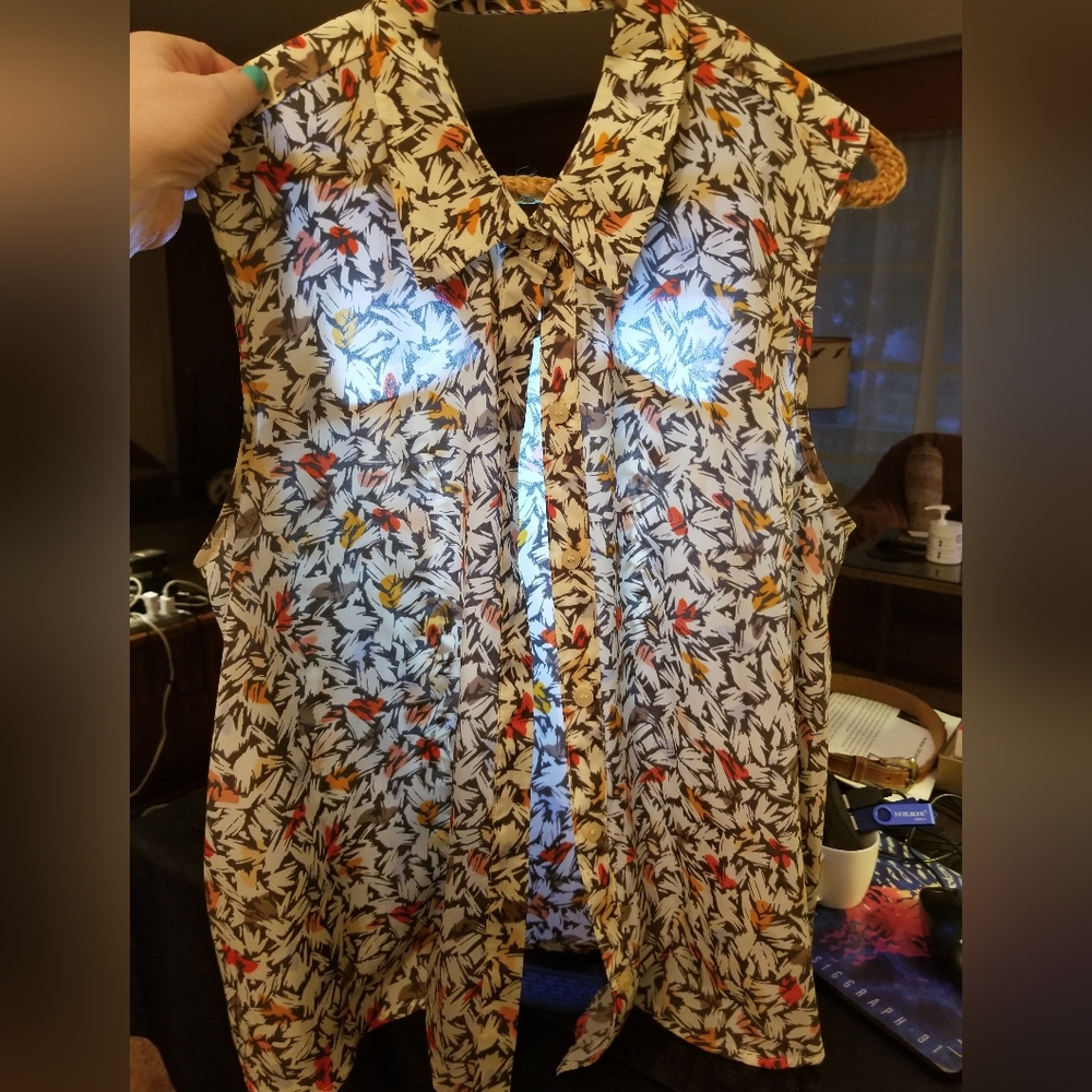 Floral collared printed sheer summer Womens blouse